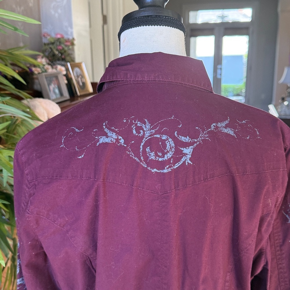STETSON ladies western long sleeve blouse XL excellent condition burgundy - Picture 14 of 16